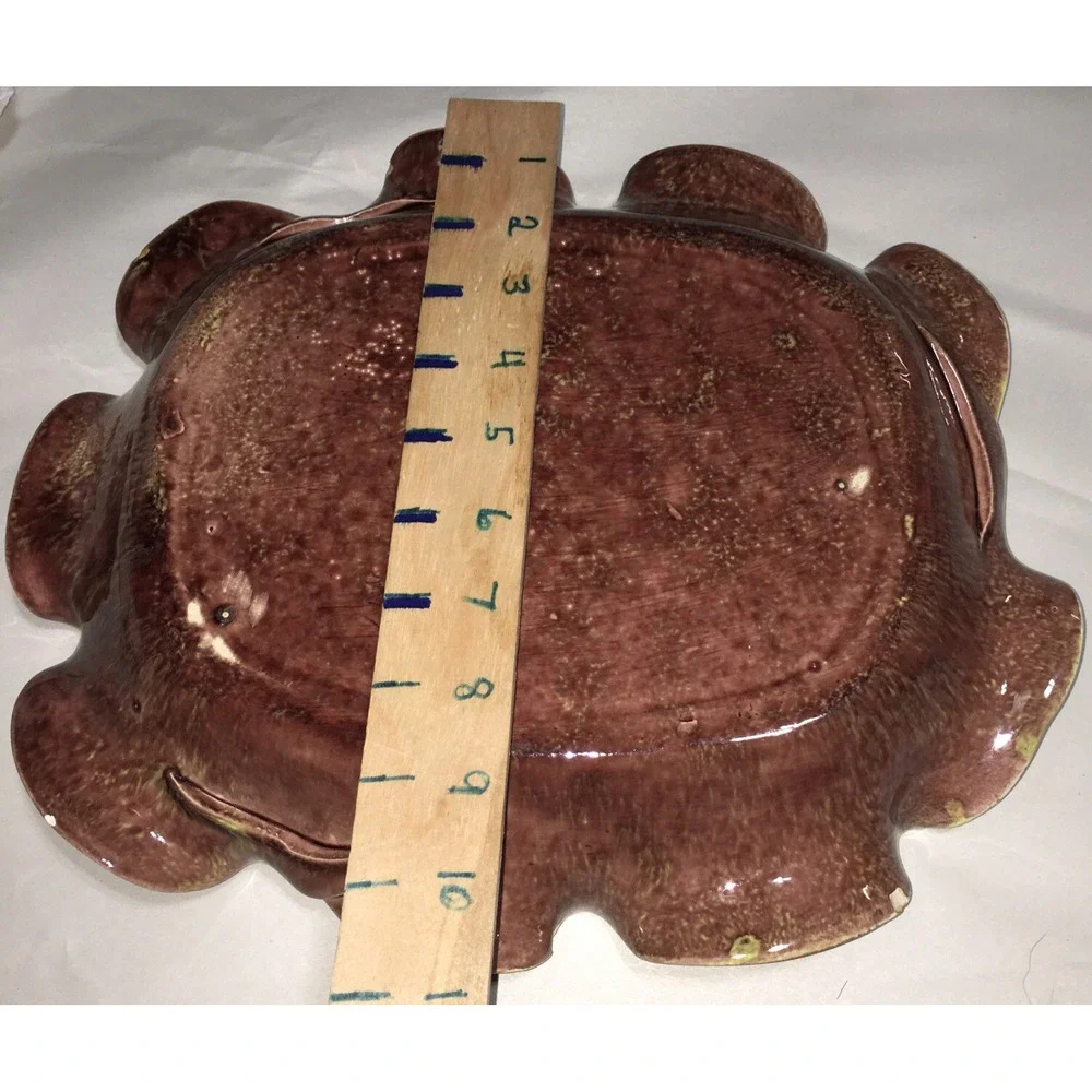 Vintage HAND THROWN POTTERY BOWL DISH APPLIED 3- D PINK ROSES